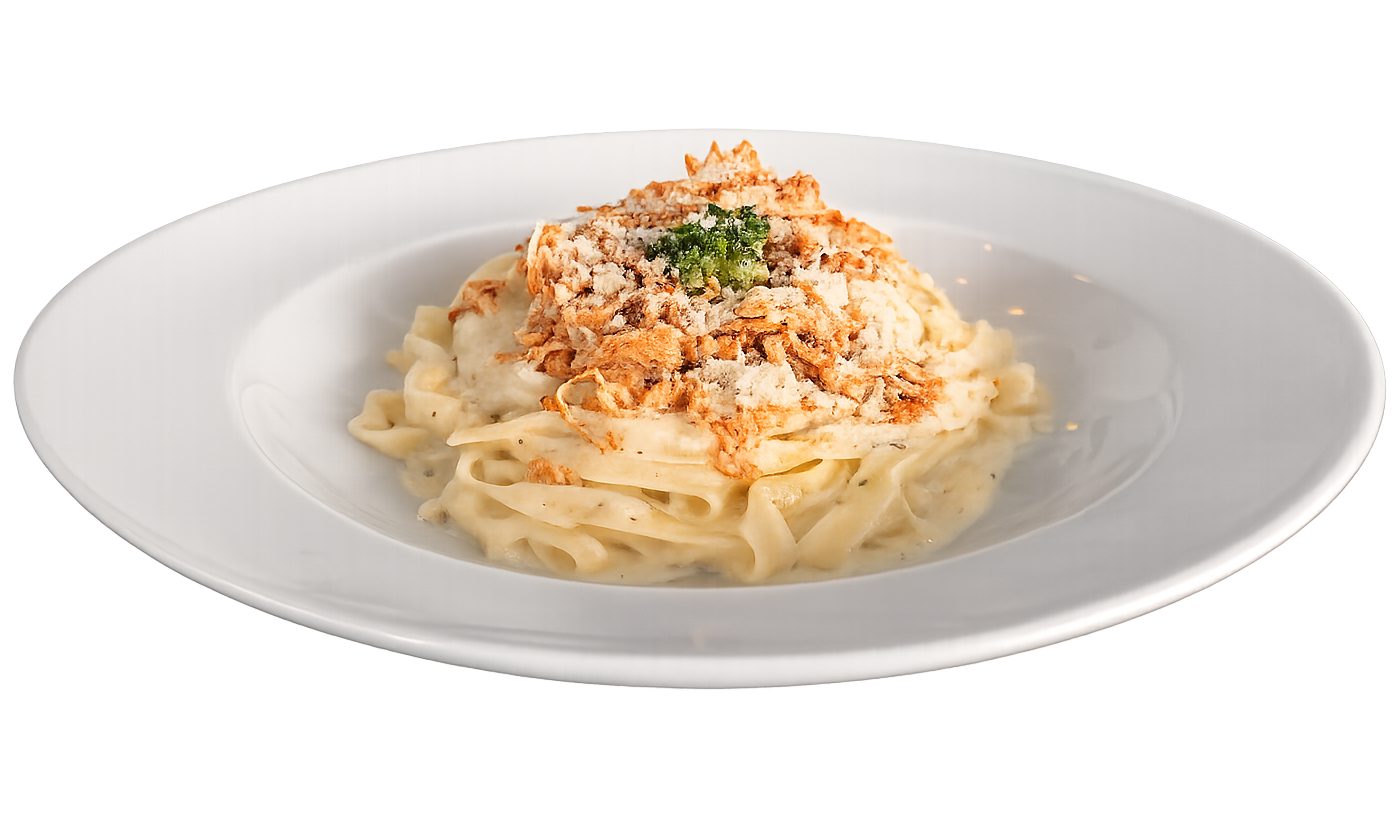 Tagliatelle mit Trüffelsahnesoße im Parmesanlaib.